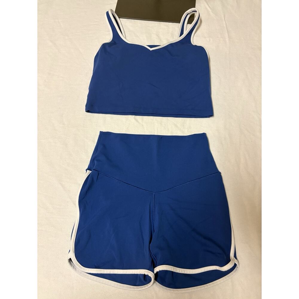 OFFLINE by Aerie Real Me Recharge Piping Cropped Tank and Shorts Set Blue Size M